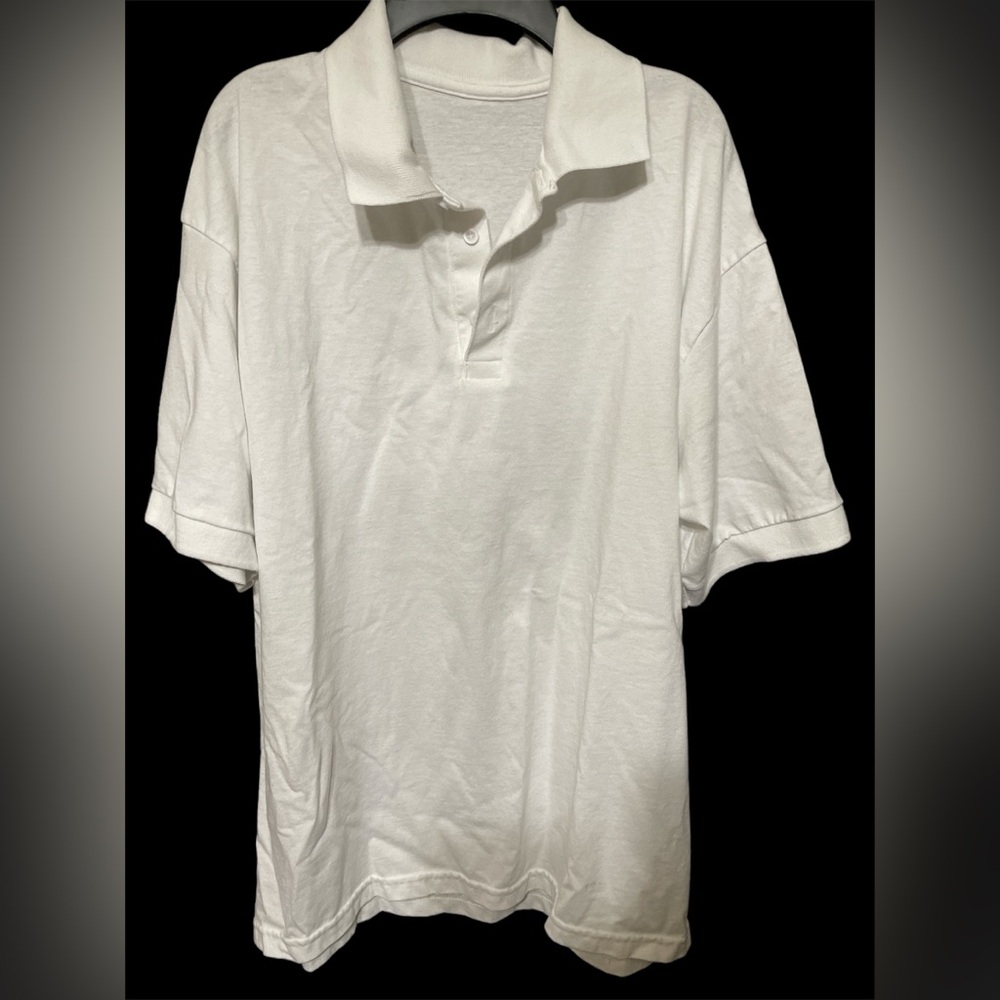 **Plain white polo short sleeve worn once L/XL cotton
